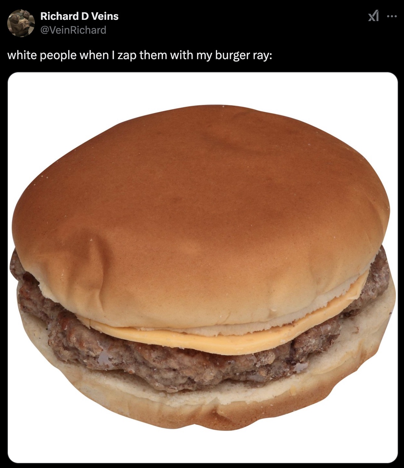 ballpark cheeseburger - Richard D Veins white people when I zap them with my burger ray